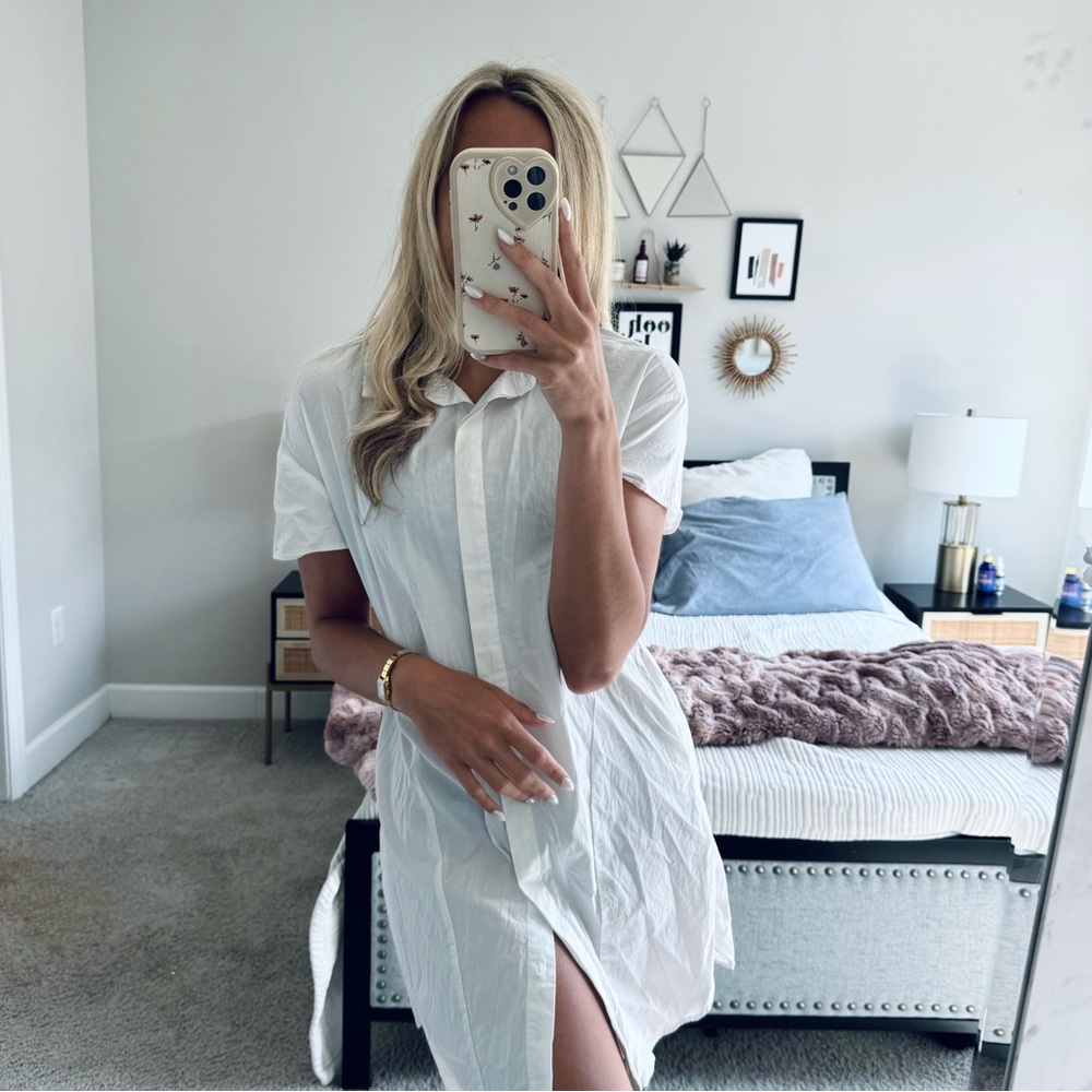 WALTER BAKER White Button Up Polo Shirt Dress / Duster